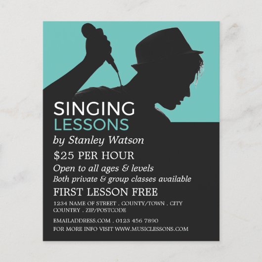 Singer Silhouette, Vocalistisch Lessons Adverteren Flyer (Voorkant)
