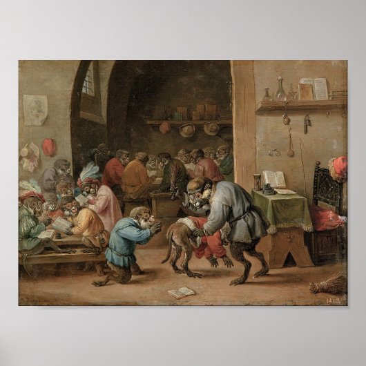 Singerie: apen die optreden als mensen op de kunst poster (Voorkant)