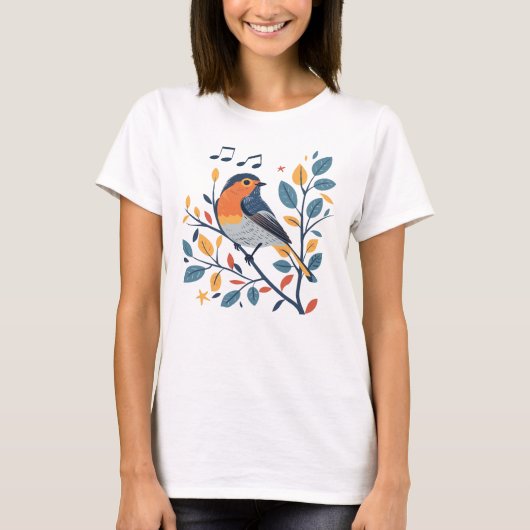Singing Bird on Branch T-Shirt – Natuur & Muziek G (Voorkant)