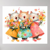 Singing Cats Holding Bouquets Poster (Voorkant)