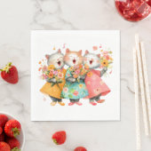 Singing Cats Holding Bouquets Servet (Insitu)