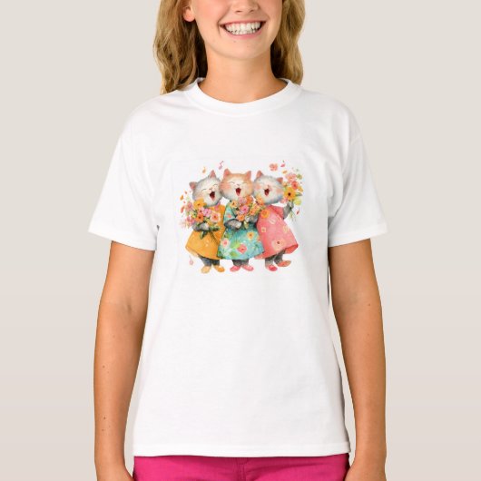 Singing Cats Holding Bouquets T-shirt (Voorkant)