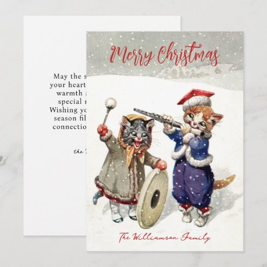 Singing Cats Jolly Whishes Christmas Holiday Card Feestdagenkaart (Voorkant / Achterkant)