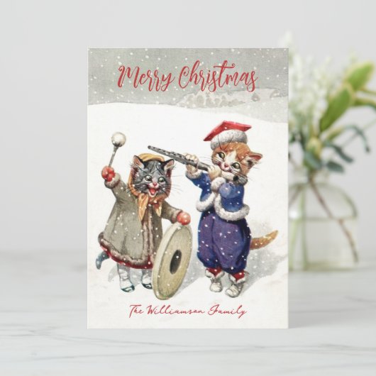 Singing Cats Jolly Whishes Christmas Holiday Card Feestdagenkaart (Staand voorkant)