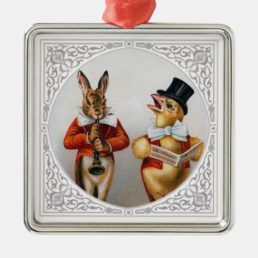 Singing Chicken and Horn-Baling Bunny Metalen Ornament (Voorkant)