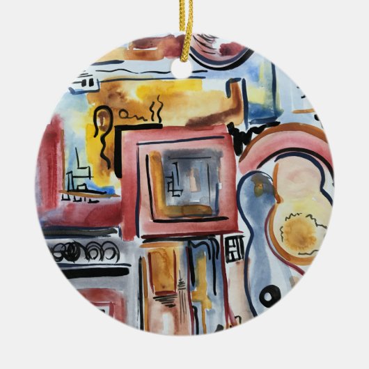 Singing In The Kitchen-Hand Painted Abstract Art Keramisch Ornament (Voorkant)