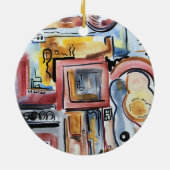 Singing In The Kitchen-Hand Painted Abstract Art Keramisch Ornament (Achterkant)