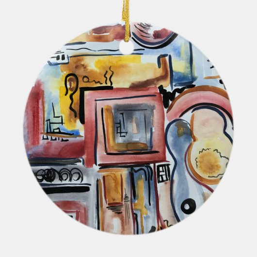 Singing In The Kitchen-Hand Painted Abstract Art Keramisch Ornament (Achterkant)