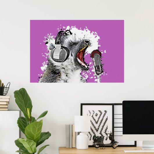 Singing Lemur Comic Art Poster (Thuiskantoor)