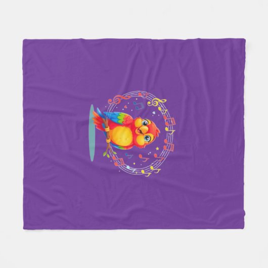 **Singing Parrot – Cute Parrot Singing Illustratio Fleece Deken (Voorkant (Horizontaal))