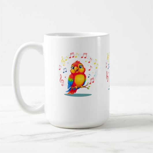 **Singing Parrot – Cute Parrot Singing Illustratio Koffiemok (Links)