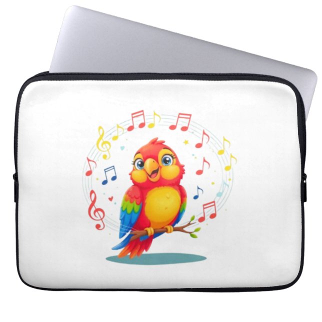 **Singing Parrot – Cute Parrot Singing Illustratio Laptop Sleeve (Voorkant)
