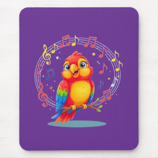**Singing Parrot – Cute Parrot Singing Illustratio Muismat (Voorkant)
