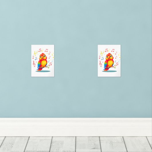 **Singing Parrot – Cute Parrot Singing Illustratio Muurkunst Sets (Houten vloer)
