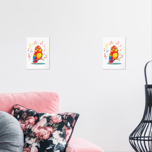 **Singing Parrot – Cute Parrot Singing Illustratio Muurkunst Sets (Woonkamer)