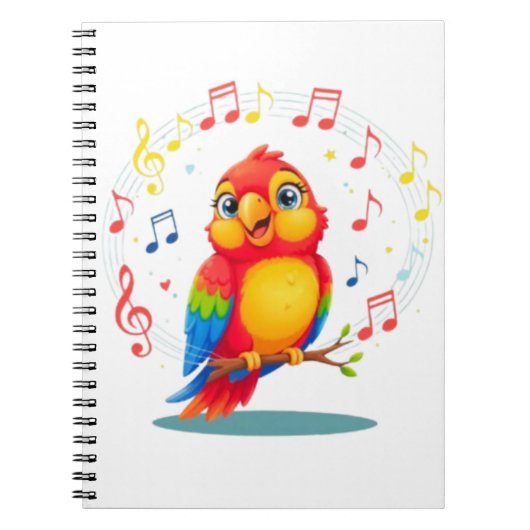 **Singing Parrot – Cute Parrot Singing Illustratio Notitieboek (Voorkant)