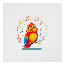 **Singing Parrot – Cute Parrot Singing Illustratio Perfect Poster