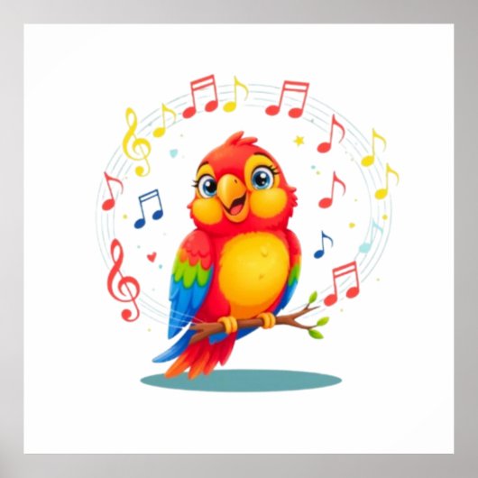 **Singing Parrot – Cute Parrot Singing Illustratio Poster (Voorkant)