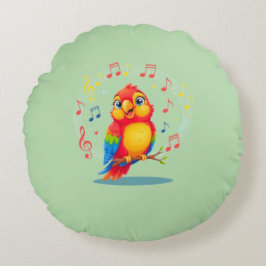 **Singing Parrot – Cute Parrot Singing Illustratio Rond Kussen
