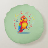 **Singing Parrot – Cute Parrot Singing Illustratio Rond Kussen (Achterkant)