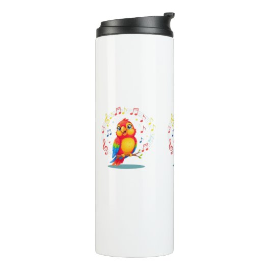 **Singing Parrot – Cute Parrot Singing Illustratio Thermosbeker (Gedraaid links)