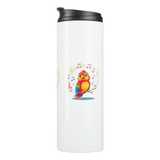 **Singing Parrot – Cute Parrot Singing Illustratio Thermosbeker (Geroteerd rechts)