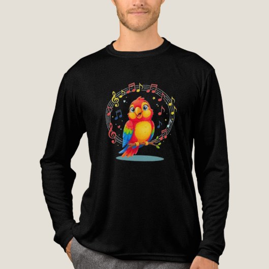 **Singing Parrot – Cute Parrot Singing Illustratio Tri-Blend Shirt (Voorkant volledig)