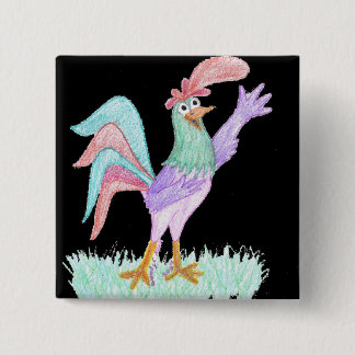 Singing Rooster Vierkante Button 5,1 Cm