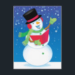 Singing Snowman Christmas Carol Music Postcard Feestdagenkaart<br><div class="desc">A singing snowman is performing Christmas carols into the night. Snow and musical notes fall gently in the Christmas postcard.</div>