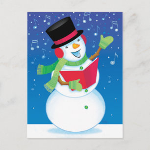 Singing Snowman Christmas Carol Music Postcard Feestdagenkaart
