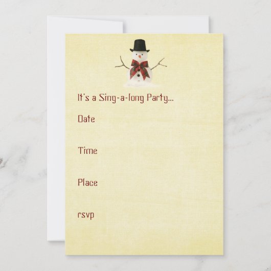 Singing Snowman Invitation Kaart (Achterkant)