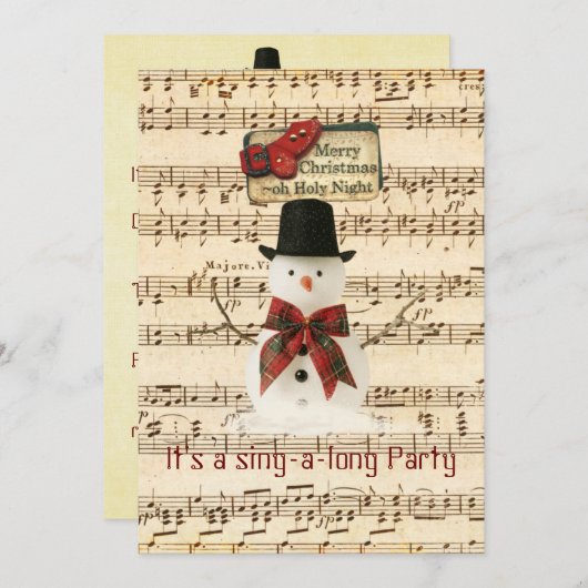 Singing Snowman Invitation Kaart (Voorkant / Achterkant)