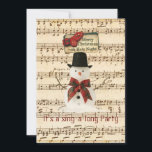 Singing Snowman Invitation Kaart<br><div class="desc">Snowman zingt een partijuitnodiging met informatie op de achtergrond.</div>