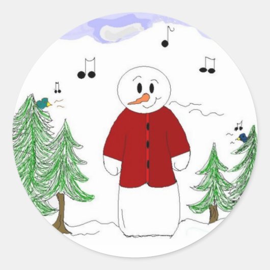 Singing Snowman Ronde Sticker (Voorkant)