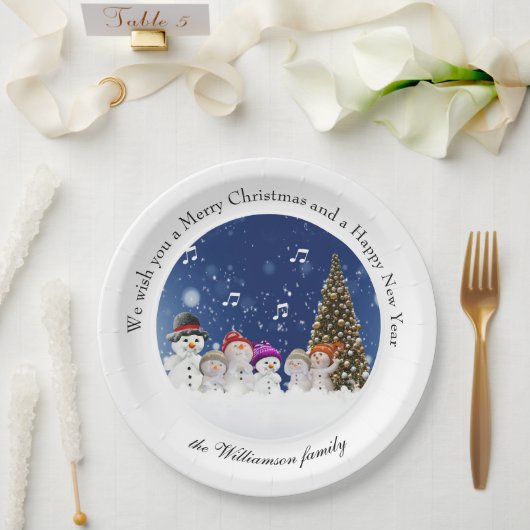 Singing Snowmen Merry Christmas - Personalize Papieren Bordje (Huwelijk)