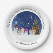 Singing Snowmen Merry Christmas - Personalize Papieren Bordje (Voorkant)