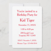 Singing Tiger Birthday Party Invitation Kaart (Achterkant)