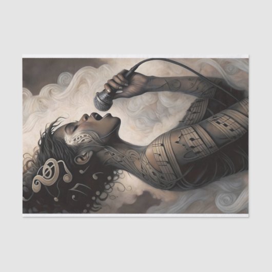 Singing Woman with Music Tattoos Decoupage Tissuepapier (Voorkant)