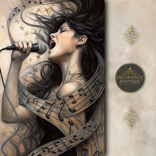 Singing Woman Wrapped in Musical Notes Decoupage Tissuepapier