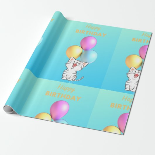 SINGKITTEN HAPPY BIRTHDAY CADEAUPAPIER (Uitgerold)