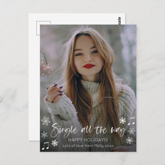 Single All The Way, meisje of man Feestdagen Kaart (Voorkant / Achterkant)