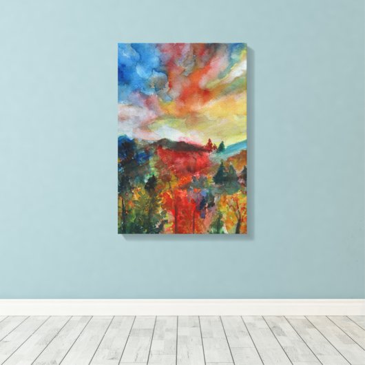 Single Autumn Landscape Waterverf Kunst Canvas Afdruk (Insitu (Houten vloer))
