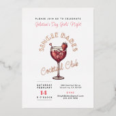 Single Babes Galentine's Day Feest Roze Cocktail Folie Uitnodiging (Voorkant)