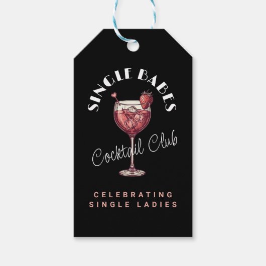 Single Babes Galentine's Day Party Roze Cocktail Cadeaulabel (Voorkant)