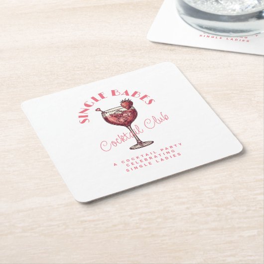 Single Babes Valentijn's Day Party Roze Cocktail Kartonnen Onderzetters (Schuin)