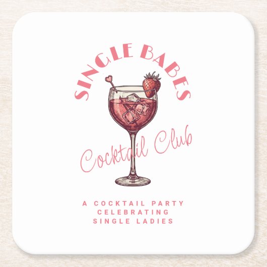 Single Babes Valentijn's Day Party Roze Cocktail Kartonnen Onderzetters (Voorkant)