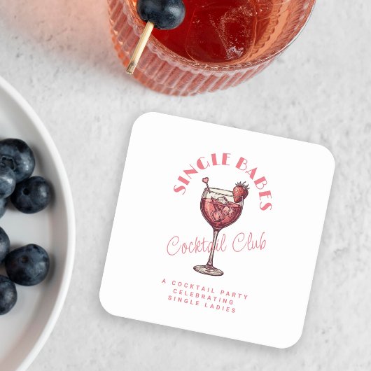 Single Babes Valentijnsdag Feest Roze Cocktail Kartonnen Onderzetters