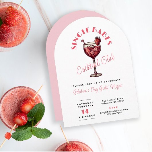 Single Babes Valentijnsdag Roze Cocktailparty  Kaart