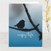 Single Bird op Branch met Geniet van het leven Quo Kaart (Gele Bloem)