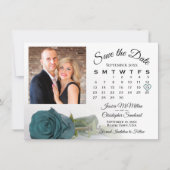 Single Blauwgroen Roos Elegante Trouwkalender & Fo Save The Date (Voorkant)